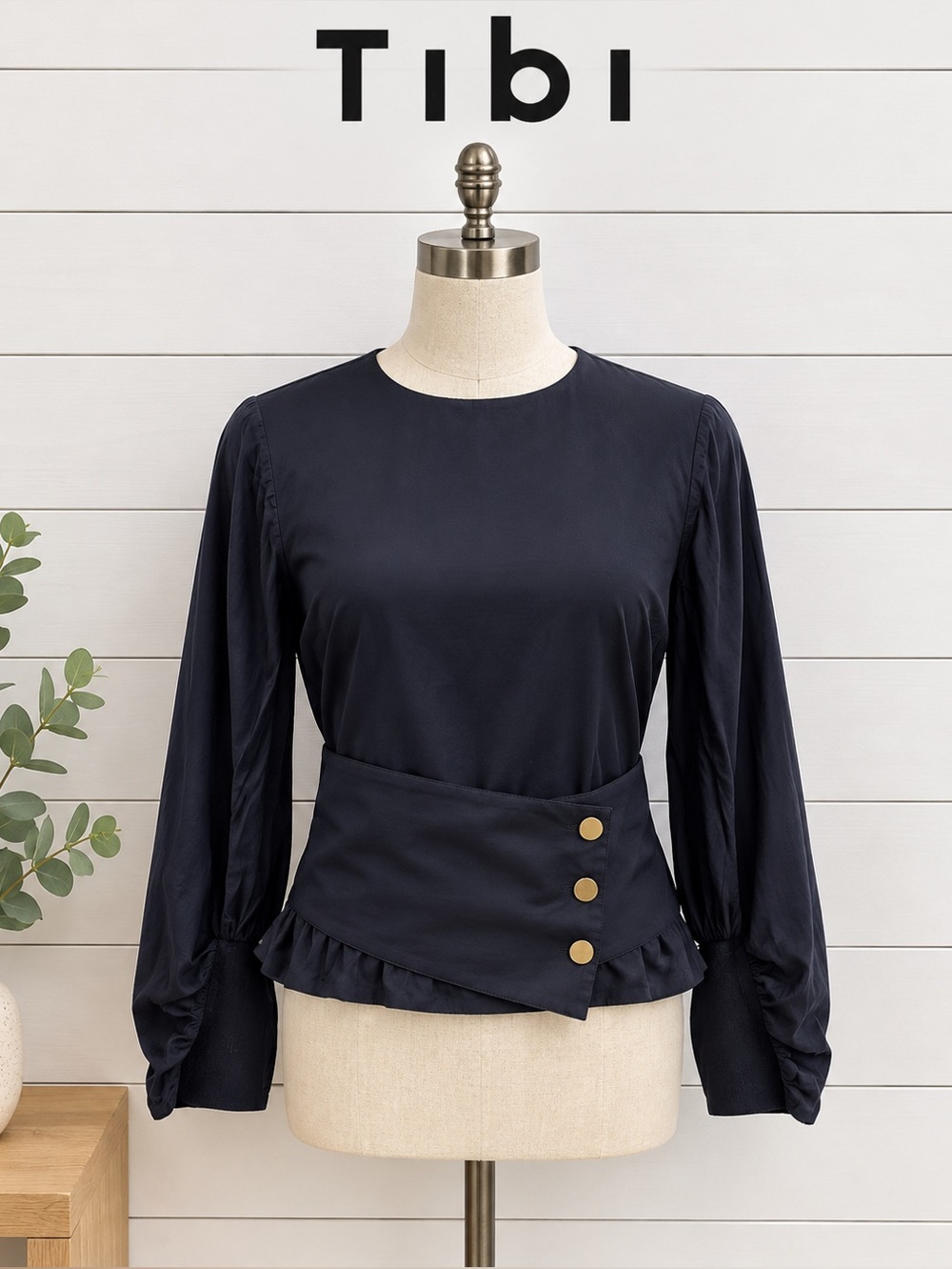 TIBI Black Long Sleeve Wrap Waist Blouse Size 6